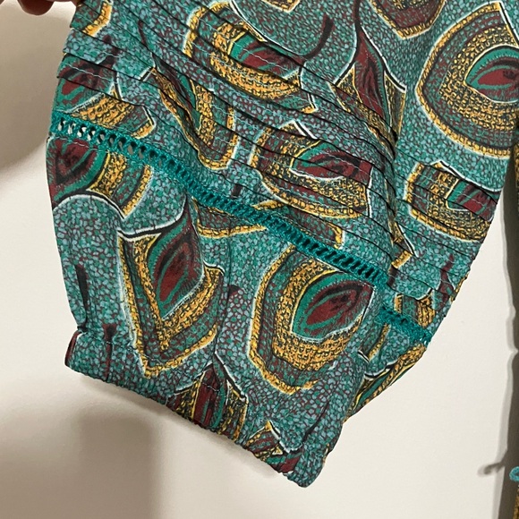 Sundance Feather Print Teal Dress, Tiered, with Pockets, lined XL - Picture 6 of 10